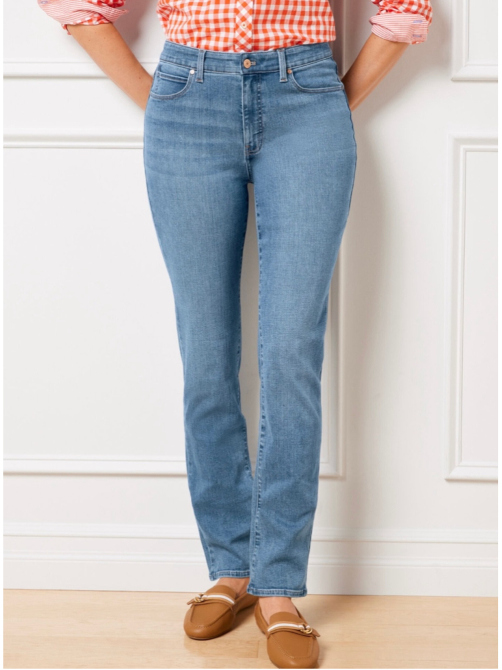 Talbots Straight Leg Jeans Petite 4P Rio Wash Medium Blue Denim Stretch EUC